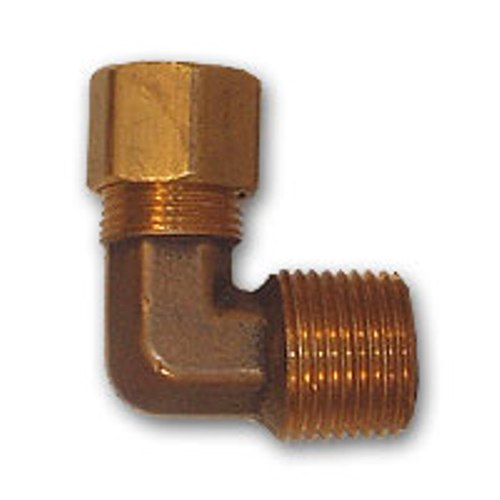 Plumbing Fitting 90 Degree Brass Elbow 1/4 Inch NPT X 3/8 Compression Tube Size 